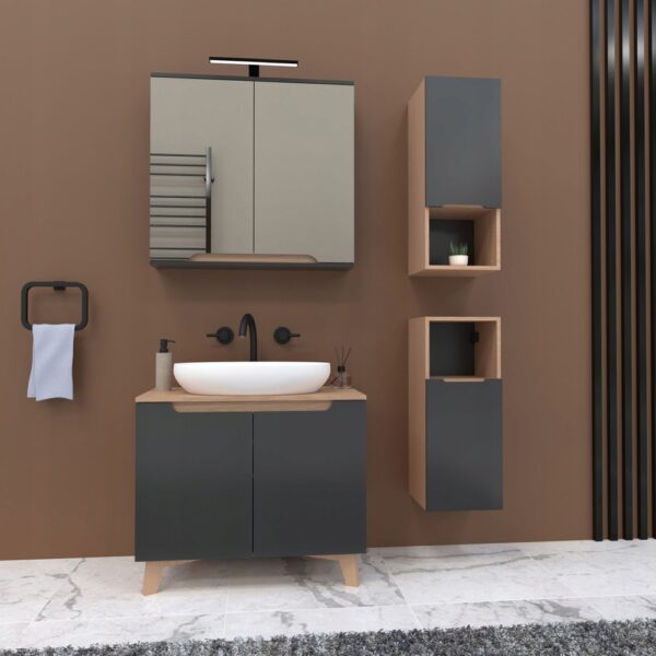 Szafka boczna łazienkowa wisząca szary mat/dąb 75x30x30 - obrazek 2