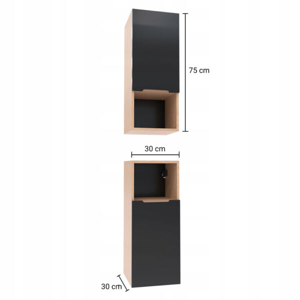 Szafka boczna łazienkowa wisząca szary mat/dąb 75x30x30 - obrazek 5