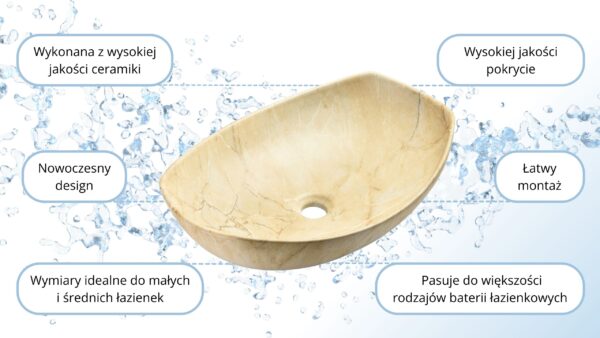 Umywalka nablatowa 55x40x15 TRAWERTYN / PIASKOWIEC ceramiczna Omeble - obrazek 8