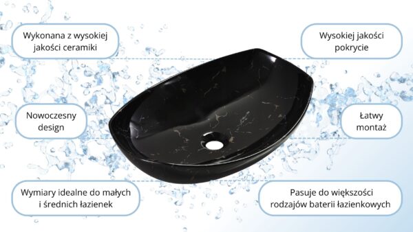 Umywalka nablatowa 55x40x15 CZARNY / KAMIEŃ ceramiczna Omeble - obrazek 9