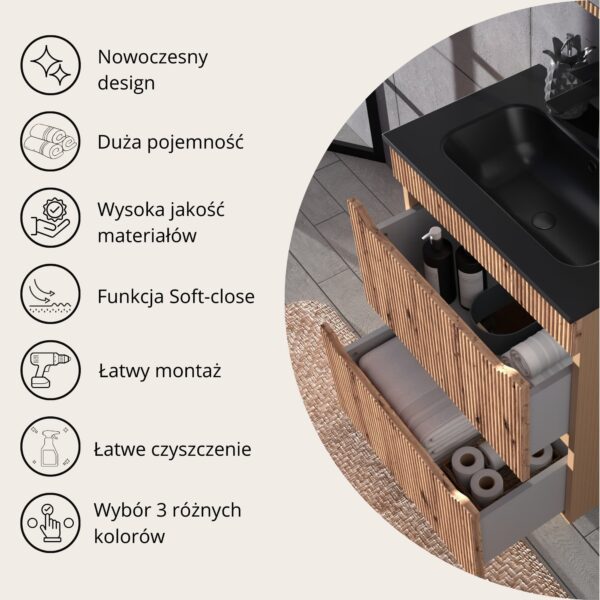 Ryflowana Szafka podumywalkowa 60 DĄB/KASZMIR 2 szuflady Omeble - obrazek 11