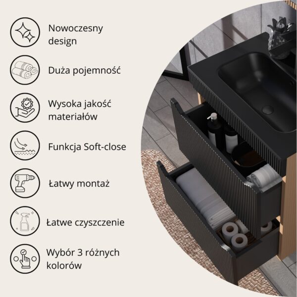 Ryflowana Szafka podumywalkowa 60 CZARNY/KASZMIR 2 szuflady Omeble - obrazek 7