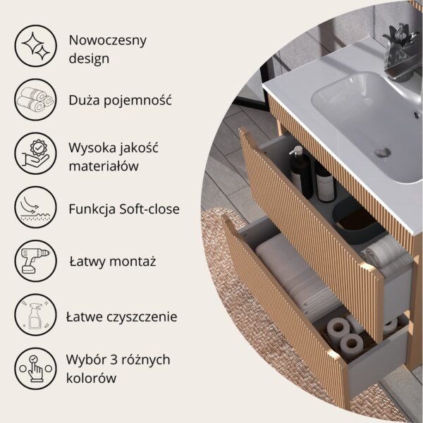 Ryflowana Szafka podumywalkowa 70 KASZMIR 2 szuflady Omeble - obrazek 7