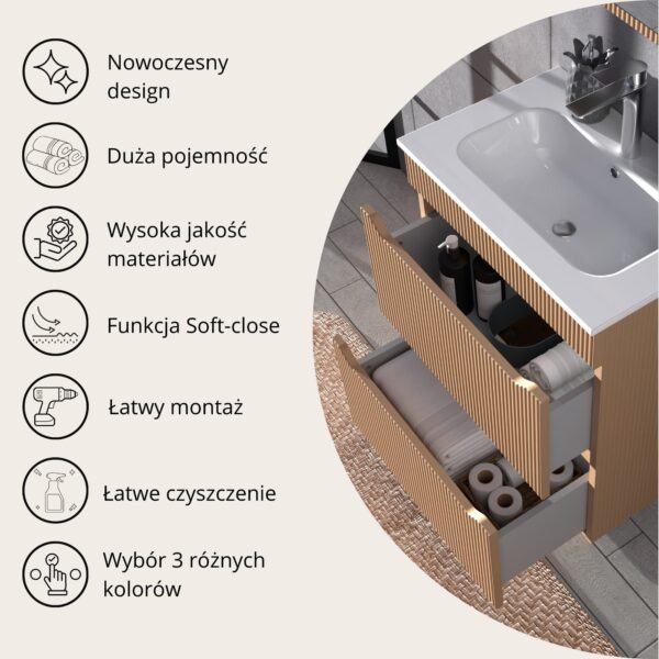 Ryflowana Szafka podumywalkowa 60 KASZMIR 2 szuflady Omeble - obrazek 9