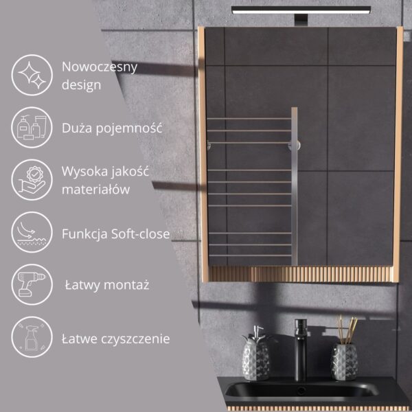 Ryflowana Szafka lustrzana 60 Kaszmir Szafka z lustrem i LED Omeble - obrazek 10