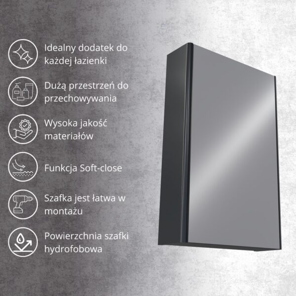 Szafka łazienkowa z lustrem 50 czarna malowana wysoki połysk OMEBLE - obrazek 7