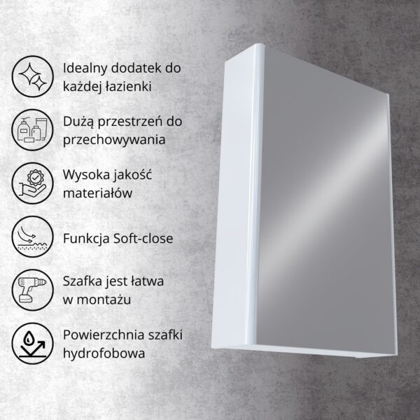 Szafka łazienkowa z lustrem 50 biała malowana wysoki połysk OMEBLE - obrazek 6